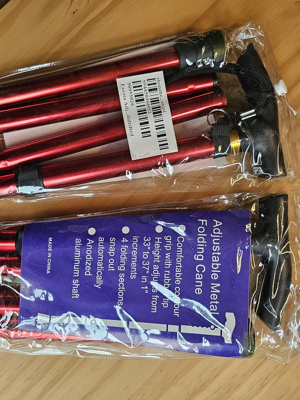 2 Adjustable Folding Metal Cane - Red